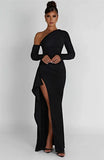 Shoulder Thigh High Split Maxi Dress Women Long Sleeve Backless Bodycon Sexy Club Party Long Dress Vestidos