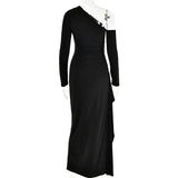 Shoulder Thigh High Split Maxi Dress Women Long Sleeve Backless Bodycon Sexy Club Party Long Dress Vestidos