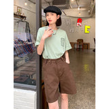 Women's Short  Summer High Waist Jeans Baggy Straight Five Points Trousers Streetwear Vintage Mom Denim Wide Leg Short Pants