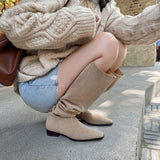 Knee- High Boots LadySlip On Simple Pleated  Stretch Suede Winter Botas Big Circumference Spring Autumn Woman Boots Large Size43