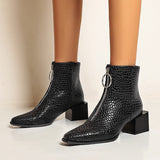 Big Size 34-48 Ankle Boots Women Silver Black Front Zipper Short Boots Ladies Thick Chunky Medium Heel Biker Boot Shoes