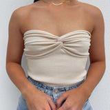 goosudu Knit Tube Tops Women White Strapless Corset Tops Summer Basic Backless Off Shoulder Crop Top Bustier Casual Streetwear