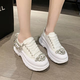 Women Chunky Sneakers Rhinestone Platform Sports Shoes Summer Height Increasing Casual Shoes 7CM High Heels Women Canvas Shoe