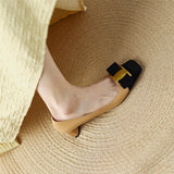 Pumps Shoes Women Mid Heel Spring Sheepskin Square Toe Thin Heel Metal Decoration Party Black Handmade Shoe Big Size 42