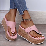 Women Summer Flip Flops Shoes Female Wedge Platform Sandal  Ladies 7.5cm Thick Bottom Casual Slippers Shoe Black Pink