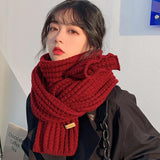 Winter Warm Knitted Scarves  Long Size Thickened Women Scarf Korean Casual Outdoors Thermal Men's Black Scarf Christmas Gifts