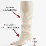 goosudu Ins Women Real Leather Knee High Boots For Women Winter Shoes Sexy Party Thin Heel Boots Ladies Footwear Size 34-43