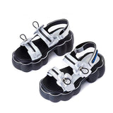 Womens Lolita Flowers Peep Toe Gothic Punk Platform Sandals Shoes Creepers Japanese Harajuku Belt Buckle Black White