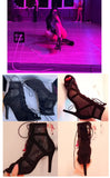 Women's High Top Dance Shoes Black Ballroom Boots Salsa Tango Shoes Girl Fashion Party Mesh Cutout High Heel Sandals Summer