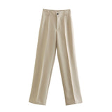 Goosudu High Waisted Casual White Trousers Women Brown Stright Pants Office Lady Korean Style Women Pantalones De Mujer