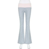 Casual Contrast Color Patchwork Flare Pants Grey High Waist Slim-fitting Boot Cut Leggings Joggers Sweatpants Women