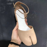 goosudu  Summer Women Mary Jane Real Pig Leather Shoes High Heels Round Heel Shoes Ballet Ankle Strap Pumps Ninja Split Toe Sandals