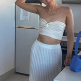 goosudu Knit Tube Tops Women White Strapless Corset Tops Summer Basic Backless Off Shoulder Crop Top Bustier Casual Streetwear