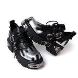 Brand Punk Style Women Shoes Lace-up heel height 6CM Platform Shoes Woman Gothic Ankle Boots Metal Decor Woman Sneakers