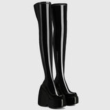 Spring autumn Women Over The Knee High Boots Pointed Toe wedges Heels slip on platform white Thigh High Boots