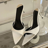 Summer Fashion Low Thin Heels Women Slippers Gladiator Sandals Cozy Patent Leather Pointed Toe Slip-On Slides Shoes Mules