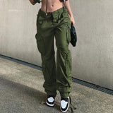 Loose low waist retro multi pocket denim pants street cargo pants  denim joggers  Casual  Wild style