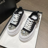 Women Chunky Sneakers Rhinestone Platform Sports Shoes Summer Height Increasing Casual Shoes 7CM High Heels Women Canvas Shoe