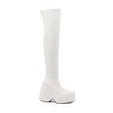 Spring autumn Women Over The Knee High Boots Pointed Toe wedges Heels slip on platform white Thigh High Boots