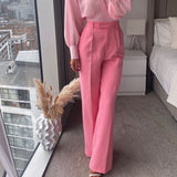 Goosudu High Waisted Casual White Trousers Women Brown Stright Pants Office Lady Korean Style Women Pantalones De Mujer