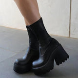 Goth Gothic Chunky Platform Ankle Boots Women Autumn Patent Leather Motorcycle Boots Woman Plus Size 43 Thick Bottom Shoes