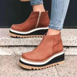 Leather Boots Women Platform Heels Ankle Boots Wedges Casual Fashion Booties Woman Punk Thick Bottom Shoes Zapatos De Mujer