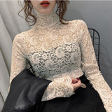 goosudu Fashion Floral Embroidery Lace Blouses Women Spring Summer Sexy See-through Streetwear Tops Ladies Casual Long Sleeve shirts