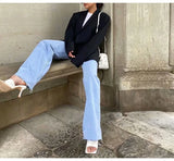 Straight Jeans Women High Waist Streetwear Light Blue Boyfriend Denim Pants Ladies Wide Leg White Jeans For Women