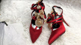 goosudu Crystal Bow Knot Pumps Metal Decor Shallow Stilettos Solid Pumps Buckle High Heels Women Shoes On Heels Fashion Big Size Pumps