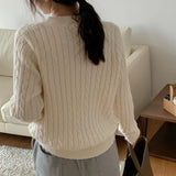 Women's Twist Pullover Knitted Sweater Solid Casual Jumper Fall Winter Vintage Embroidered V-Neck Long Sleeve Top