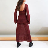 Summer Y2K Knitted Hollow Out Maxi Dress Beach Holiday See Through Cover-Ups Wrap Bodycon Chic Women Backless Long Dresses