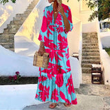 goosudu  Retro Floral Leopard Print Long Dress Spring Autumn Women Long Sleeve Maxi Dress High Fashion Halter Hollow Out Party Dress