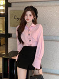 Pink Blouses Women Button Up Shirts French Embroidery Floral Loose Long Sleeve Cotton Casual Spring Sweet Chic Tops