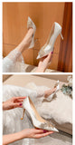 goosudu Spring New White Women Bridal Wedding Shoes Faux Silk Satin Rhinestone Crystal Shallow Pumps Stiletto High Heel T