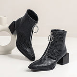 Big Size 34-48 Ankle Boots Women Silver Black Front Zipper Short Boots Ladies Thick Chunky Medium Heel Biker Boot Shoes