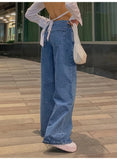 Jeans women low-rise fashion retro straight pants loose street style denim pants with simple wide leg women baggy mop pants