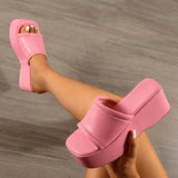 Summer Pink Wedge Slippers Women Platform Sandals Cozy Leather Peep Toe Slip On High Heels Casual Beach Slide Shoes Female