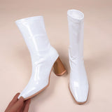 Aieru Designer Brand Luxury Women Modern Boots High Heel Boots Motorcycle Boots Patent Leather White Pu Leather Boots Goth Botas