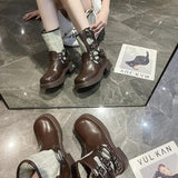 Metal Decor Chunky Platform Ankle Boots Women  Autumn Patchwork Thick Bottom Motorcycle Boots Woman Pu Leather Short Booties