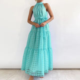 Women Elegant Loose Pleated Long Party Dress Ladies Summer Sexy Sleevelss Dress Fashion High Street Cascading Ruffle Maxi Dress