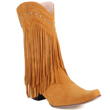 goosudu  New Arrival Cowboy Western Long knee-high Boots Women Stacked Heeled Fringe Retro Casual Ridding Boots Autumn Shoes