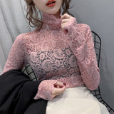 goosudu Fashion Floral Embroidery Lace Blouses Women Spring Summer Sexy See-through Streetwear Tops Ladies Casual Long Sleeve shirts