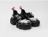 Womens Lolita Square Toe Gothic Punk Pumps Shoes Creepers Japanese Harajuku Platform Belt Buckle Girls Creepers 3Colors