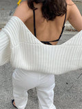 White Women Sweater Shrugs Cropped Top Full Lantern Sleeve Knitwear Pullover Sexy Summer High Street Outwear Spring