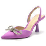 goosudu Summer Ladies Elegant Slingback Shoes Fashion Crystal Bow-knot Women Sandal Thin High Heel Pointed Toe Mules Pumps
