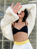 White Women Sweater Shrugs Cropped Top Full Lantern Sleeve Knitwear Pullover Sexy Summer High Street Outwear Spring