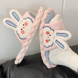 Female Spring and Summer Cute Girl Heart Rabbit Linen Sandals Student Home Bedroom Four Seasons Mute Cotton Linen Women Slipper