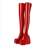 Spring autumn Women Over The Knee High Boots Pointed Toe wedges Heels slip on platform white Thigh High Boots