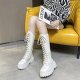 PU Leather Knee Length Long Boots Ultra Fine Fiber Skinny Waterproof Platform Round Toe High Heels Footwear Botas