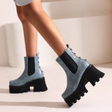 goosudu Autumn White Ladies Short Booties Faux Suede Side Zipper Chunky Heel Ankle Boots Platform Solid Black Winter Women Casual Shoes